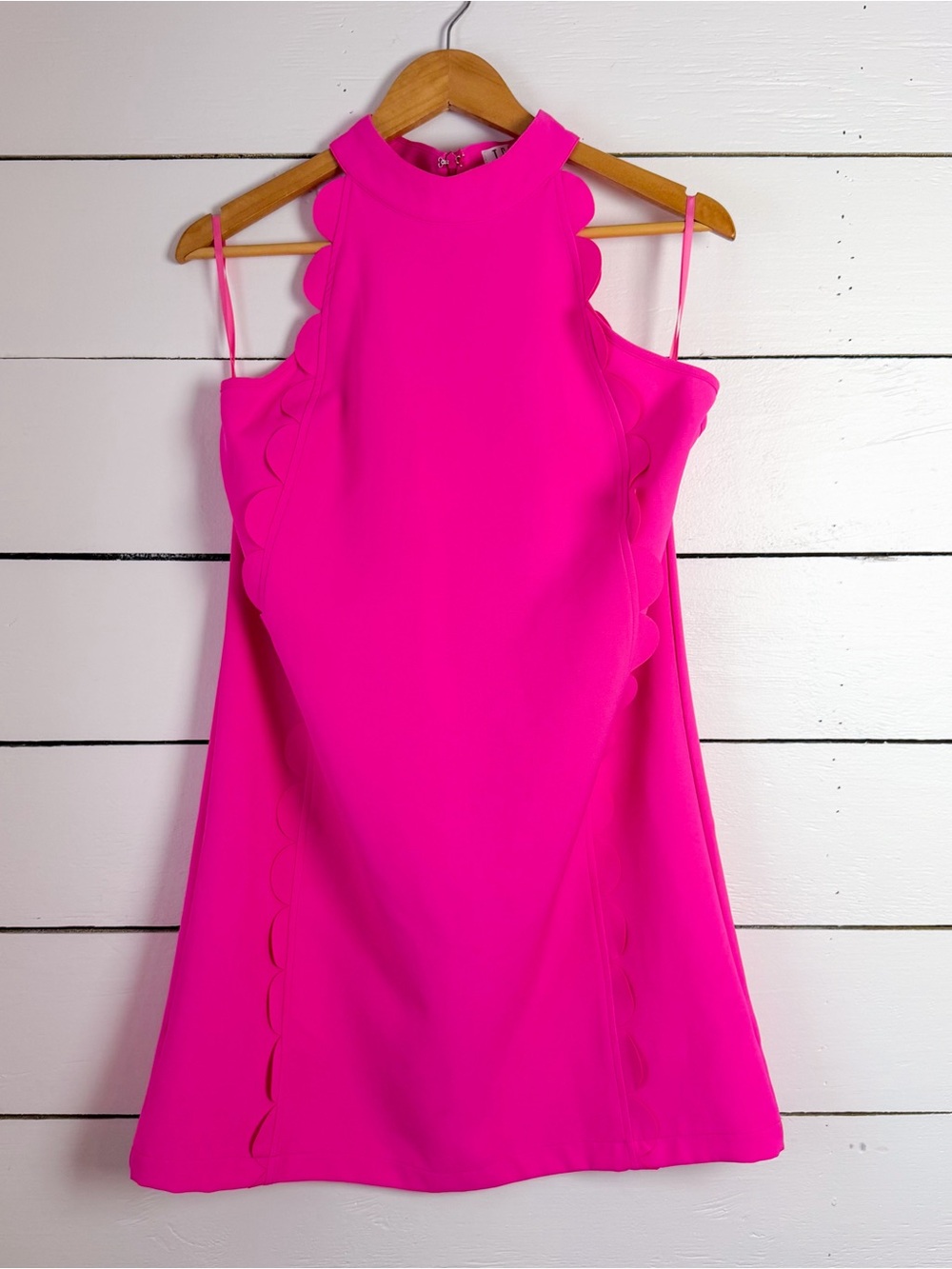 Scalloped Halter Shift Dress - Hot Pink size medium